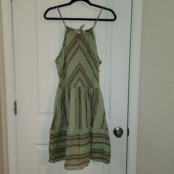Lunachix Womens Green Striped Halter Neck Mini Dress Large NWT - Picture 1 of 5